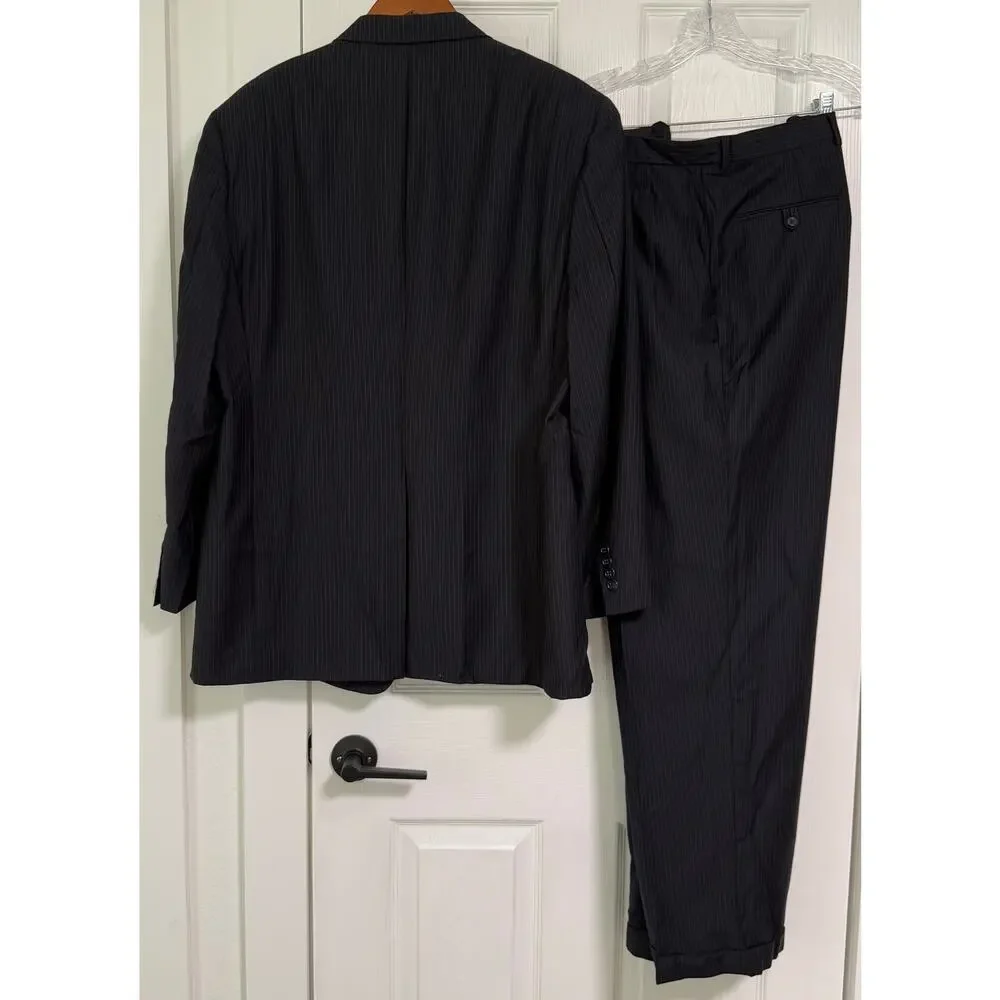 Hart Schaffner&Marx Men's Wool Pinstriped 2Piece Suit Set Size 44R PantsWaist 38